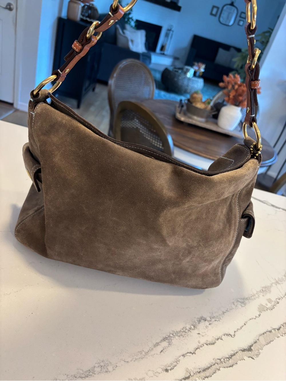Vintage Coach Brown/taupe Suede Shoulder Bag F06S 9236 with Gold hardware - Picture 3 of 8
